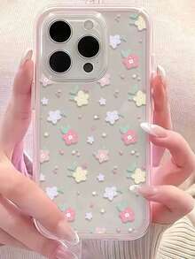 1pc Full Screen Colorful Small Flower Vibrant 2-In-1 Soft Transparent Phone Case, Large Hole Transparent Back Cover 2-In-1 Frame Phone Case, Compatible With IPhone 11/12/13/14/15/16/16promax Fashion Floral Print Phone Protective Cover, Compatible With IPhone 17/17pro/17promax/Air Comfortable Soft Shell Phone Protective Case, Phone Case - Pink - View 3