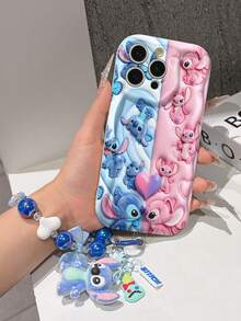 Disney Has Authorized, Phone Case - Chain Set, The Stitch Lilo & Stitch 3D Phone Case Plus A Silicone 3D Stitch Bracelet With Metallic Ring Removable Bracelet, Stitch And Angel Pattern, Compatible With Iphone17/16/15/14/13/12/11/XS/XR/X Plus Pro Max, A Stylish Cartoon Phone Case, The Perfect Gift Choice, Phone Protection, Durable Phone Cover, Great Gift For Friends And Family. - trắng - Xem 6
