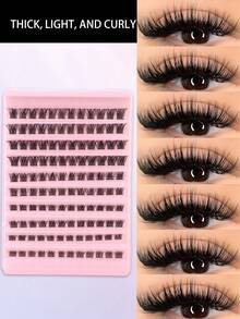 120 grappes d'extensions de cils segmentées D Curl épaisses DIY, volumineuses et bouclées 3D, combinaison de tailles mixtes, légères et confortables, faux cils en fausse fourrure style vison pour maquillage des yeux à la maison et au quotidien - Voir 3