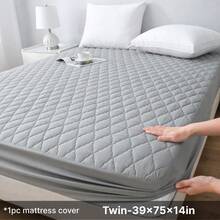 1pc Solid Color Waterproof Mattress Protector (Without Pillowcase), Quilted Fitted Sheet Protector For Queen Or King Bed, Gray/White - 灰色 - 查看 12