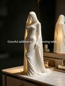 1pc - 3D Mysterious Mask Sculpture - Made From PLA Material 3D Printed. This Sculpture Is Perfect For Placing On Desks, Wine Cabinets, Dining Tables And Entryways, Making It An Ideal Home Decor Choice. Halloween Decoration, Eerie Bride Ornament - Mysterious Masked Lady Figurine - View 5