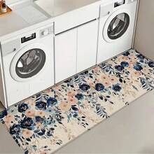 1pc Floral Linen Rubber Kitchen Mat, Bathroom Mat, Door Mat And 2D Printed Rectangular Rug, Suitable For Living Room, Bedroom, Hallway, Bathroom And Laundry Room, Suitable For Indoor And Outdoor Home Decor - Multicolor - View 11