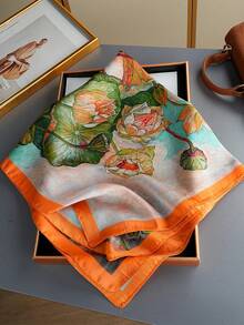1件奢華花卉絲巾時尚披肩新款印花絲巾熱門 70*70cm 正方形絲巾 27.56英吋正方形絲巾女式頸巾四季通用印花頭巾休閒聚酯纖維 - 彩色 - 查看 7