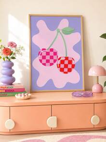 1pc Unique Danish Cherry Canvas Art Print - Frameless, Vibrant Pastel Tones Wall Decor, Suitable For Living Room, Bedroom, Kitchen And Home Office - Multicolor - View 1