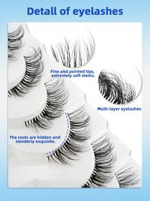 10 Pairs Half-Eye False Eyelashes, Natural Fluffy Winged Eyelashes With Transparent Band, Reusable, Suitable As Gifts For Women And Girls - 黑色 - 查看 4