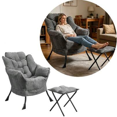 Armchair Chairs Living Room Reading Chair Velvet Armchair Bedroom Comfy Cuddle Chairs With Armrest Arm Chair With Steel Frame, Dark Gray,Lazy Chair With Ottoman, Modern Lounge Accent Chair, Leisure Sofa Armchair With Armrests & A Side Pocket, Comfortable Reading Chairs For Living Room, Bedroom, Dorm & Office