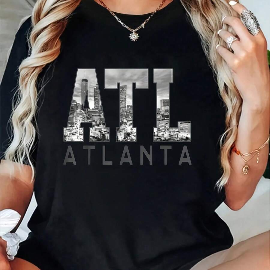 Cotton Vintage ATL Atlanta Skine Georgia Est.847 Souvenir Gif T-Shirt - 黑色 - 查看 1