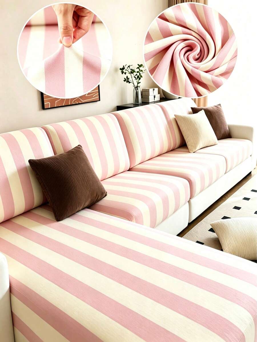 1 buah Sarung Bantal Sofa Sutra Susu Motif Garis-garis, Elastisitas Tinggi, Tahan Debu, Tahan Noda, Dapat Dilepas dan Dicuci, Pelindung Sofa Sepanjang Musim, Cocok untuk Dapur, Ruang Tamu, Kamar Tidur, Balkon, Taman, dan Berbagai Acara, Dijual Satuan, Bukan Satu Set