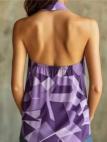 Geometric Pattern Backless Bohemian Top Vacation Summer - Violet Purple - View 2
