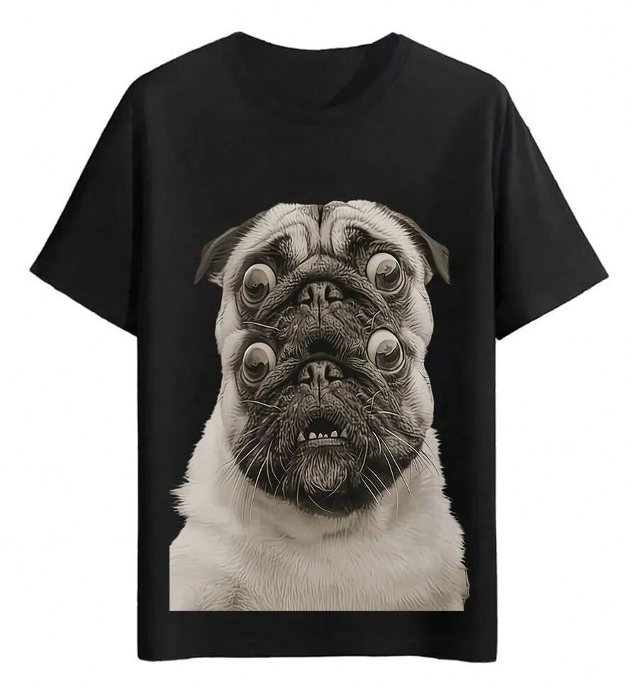 Pug Dog T-Shirts With Surprised Expression - Black - View 1