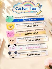 1Pc Custom Name Animal Head Acrylic Ruler, Personalized Cute Cartoon 15cm Student Ruler, 6 Styles Available, Durable Clear Acrylic; Ideal Gift For Kids & Students, Perfect For School Supplies, Classroom & Daily Use, Custom Stationery - Multicolor - View 2