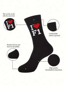 1 Pair F1 Racing Theme Men's Mid-Calf Socks, F1 Racing Fan Match Day Outfit, Daily Commute And Casual Wear - Multicolor - View 3