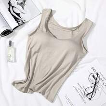Women's Vest Tops With Built-In Padded Bra, Fitted Tank Tops, Sexy Shirts, Casual Underwear For Women, Slimming Lingerie Top - 咖啡 - 查看 1