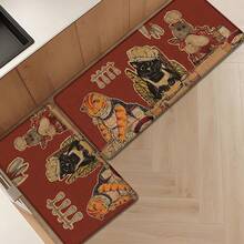 1 buah, Dekorasi Rumah, Motif Kucing Koki, Karpet Dapur Linen, Alas Dapur, Alas Lantai, Alas Kamar Mandi, Alas Pintu, Cetakan 3D Persegi Panjang, Cocok Untuk Ruang Tamu, Kamar Tidur, Lorong, Kamar Mandi, Ruang Cuci - Karpet Poliester, Cocok Untuk Dekorasi Rumah Dalam dan Luar Ruangan - MultiWarna - View 3