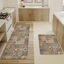 1pc Bohemian Style Linen Rubber Material Kitchen Rug, Bathroom Mat, Door Mat And 2D Printed Rectangular Rug, Suitable For Living Room, Bedroom, Hallway, Bathroom And Laundry Room, Ideal For Indoor And Outdoor Home Decor - Multicolor - View 1