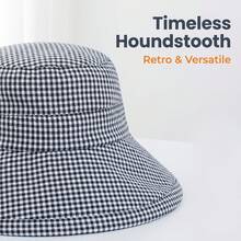 Women's Black And White Plaid Bucket Hat, Fashionable Spring Sun Hat, Lightweight Foldable And Portable, With Adjustable Chin Strap, Secure Fit, Suitable For Spring And Summer Outdoor Walks, Travel And Sporting Events. - Multicolor - View 8