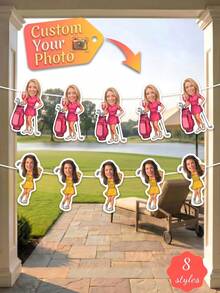 6/7/8/12/14/16/18/21/24 pièces Banderoles de fête thème golf personnalisées avec photo, Banderole photo de visage personnalisée, Plusieurs styles disponibles, Fournitures pour fête de golf et anniversaire, Parfait pour la sortie de golf/fête d'anniversaire des femmes, Décoration parfaite pour les passionnés de golf - Multicolore - Voir 2