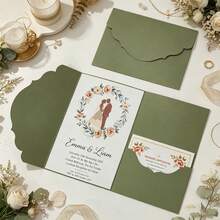10pcs Tri-Fold Pocket Wedding Invitation Cards With Envelopes, Minimalist Style Suitable For Engagement, Baptism, DIY Invitations, Size 5*7 Inches, Pocket Invitations, Christmas Cards - 10Pcs - View 2