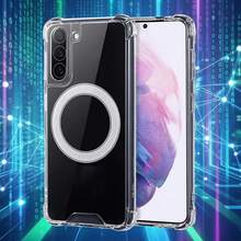 1pc Transparent Magnetic Adsorption Four-Corner Airbag Acrylic PC Backplate TPU Soft Edge Wireless Charging Compatible Protective Phone Case Compatible With Apple 17e/16pro/16promax/16plus/16/16E/15pro/15promax/15plus/15/14pro/14promax/14plus/14/13pro/13promax/13/12pro/12promax/12/11promax/11/11pro/XSmax/XR/XS/X And Galaxy S25Ultra/S25Plus/S25/S24Ultra/S24Plus/S24/S23Ultra/S23Plus/S23/S22Ultra/S22Plus/S22 - Clear - View 3