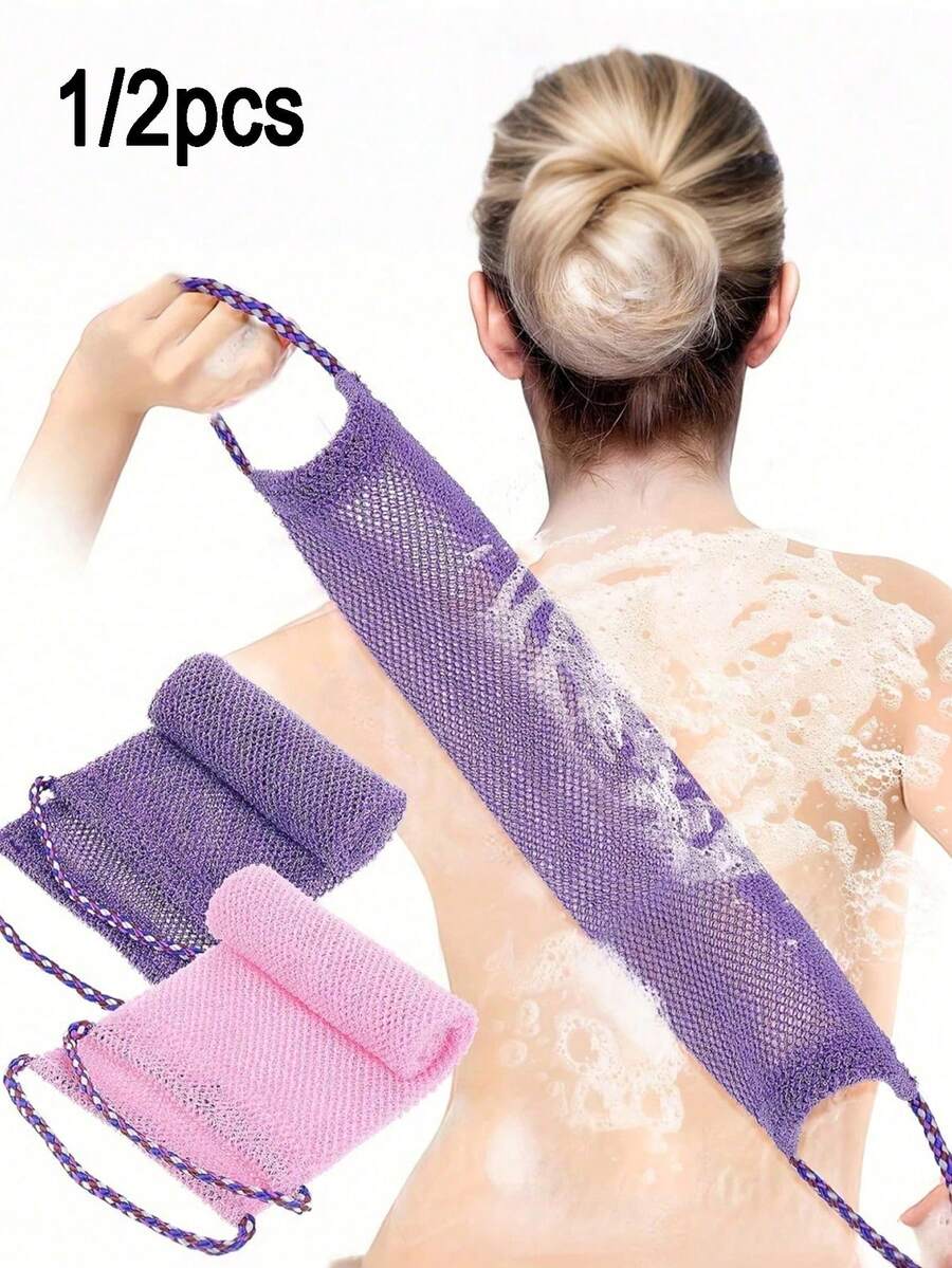 1/2pcs African Mesh Exfoliating Back Long Net Bath Scrub Towel ,Double-Sided For Gentle,Rough Exfoliation, Effective Body Scrub, Back Scrubber For Shower ,Premium Material, Convenient Strap Towel Design, Loofah Towel, Body Sponge For Smooth Skin - Multicolor - View 1
