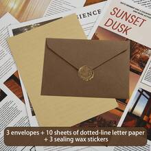16pcs Multicolor Linen Texture Gift Envelopes With Letter Paper And Wax Seal, Vintage Invitation Envelopes For Cards And Wedding Invitation - A - View 11