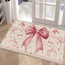 1pc Pink Bow Linen Rubber Kitchen Mat, Bathroom Mat, Door Mat, 2D Printed Rectangular Rug Suitable For Living Room, Bedroom, Hallway, Bathroom, Laundry Room, Polyester Rug, Suitable For Indoor And Outdoor Home Decor - Multicolor - View 17