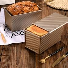1Pc Carbon Steel Rectangular Toast Loaf Pan, Textured Non-Stick Easy Release Baking Mold Black Gold For Brunch Holiday Breakfast - Gold - View 3