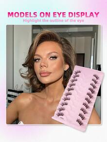10 Pairs Half Eyelashes Transparent Band 3/4 Corner Eye Tail Extension False Eyelashes Reusable Suitable For Women's Daily Eyelash Extension - 黑色 - 查看 3
