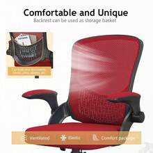 Ergonomic Mesh Office Chair With Flip Armrests And Lumbar Support - Rojo - Ver 4