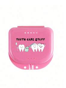 牙科牙套假牙收納盒，帶牙齒圖案與「Tooth Care Stuff」字樣，護齒器收納盒，假牙盒，耐用通風牙套盒，牙套收納盒，牙科收納盒，假牙放置盒，牙科配件，假牙套，牙齒 - 彩色 - 查看 17