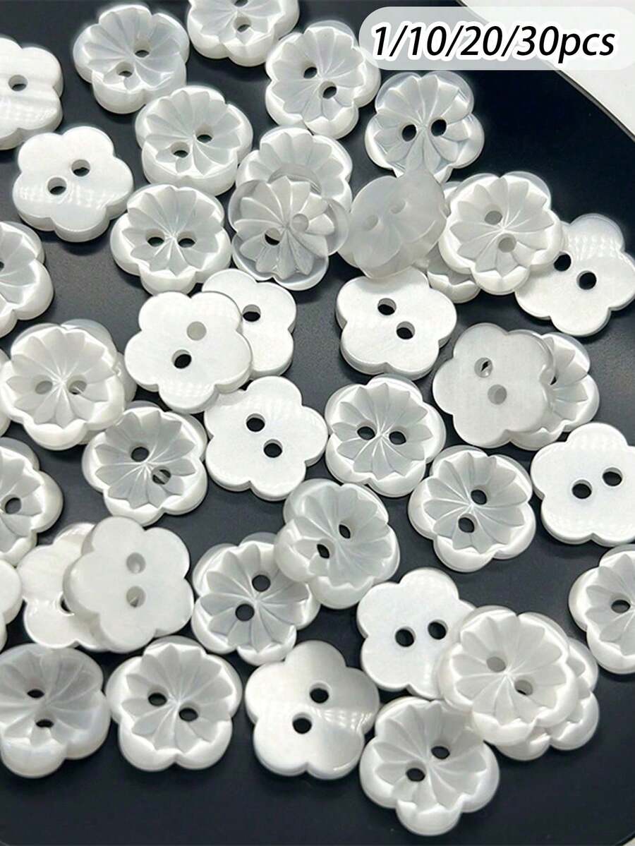 1/10/20/30pcs Flower Design Buttons, White ABS Shaped DIY Sewing Buttons, Elegant White Resin Flower Buttons - Dual Hole Craft, Scrapbooking, Clothing Repair And Addition, 2-Hole Easy To Install, DIY Handmade Decorative Beads