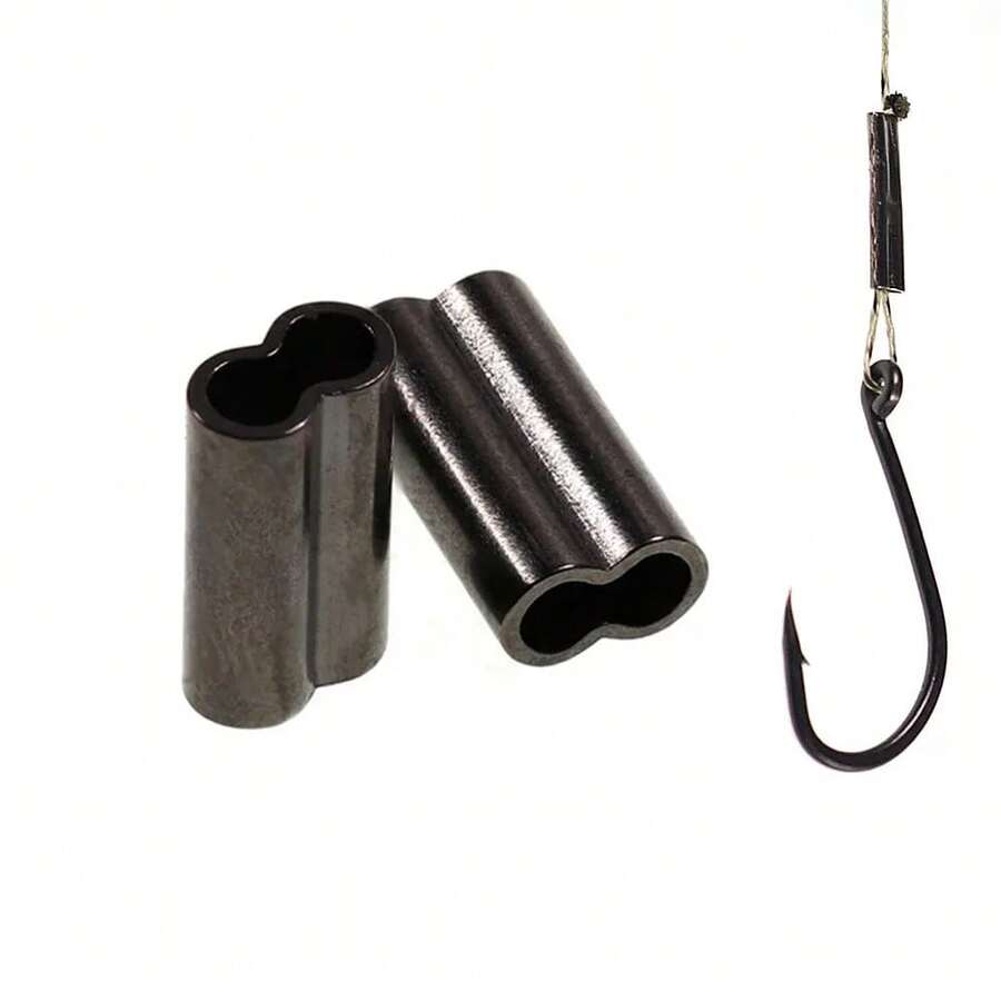 鯉魚釣魚壓接環，適用於硬塗層編織線和單絲前導線，0.6 或 0.7mm，用於 Chod Hair Rig 和 Ronnie Rig 配件 - 黑色 - 查看 1