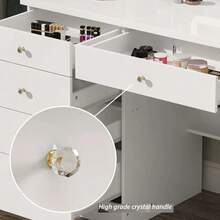 Vanity Dressing Table With Adjustable LED Lighting, Makeup Dressing Table With 5 Drawers And 3 Open Shelves, Makeup Table, Adjustable Illuminated Touchscreen Mirror - Blanco-izquierda - View 6