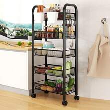5-Tier Metal Mesh Storage Cart, Rolling Fruit & Vegetable Rack For Kitchen - Default - View 3