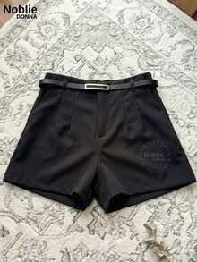 Set Of 3 Women's High-Waisted Tailored Shorts + 1 Free Belt - 1 BLACK 1 WHITE 1 NAVY BLUE - View 2