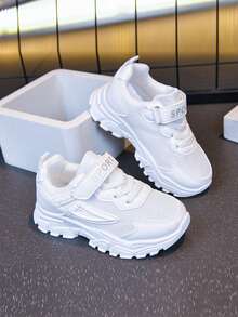2026新款白色厚底儿童运动鞋，透气网面设计，休闲厚底运动鞋，适合男孩女孩日常穿着、上学和户外活动 - 白色 - 查看 10