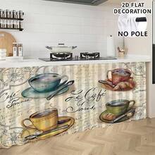 1pc, Home Decor, Coffee Theme Pattern Printed Table Skirt, Kitchen Small Curtain, Kitchen Cabinet Cover, With Curtain Holes, Easy To Hang, Rectangular, Machine Woven, Machine Washable, Kitchen Decoration And Accessories, Perfect For Kitchen Cabinets And Home Decor - Multicolor - View 4