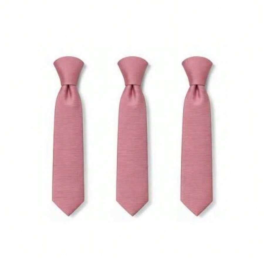 Set Of 3 Light Gray Ties For Groomsmen, Weddings, And Events - Rusty Rose - View 1