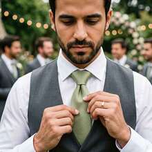 Set Of 3 Light Gray Ties For Groomsmen, Weddings, And Events - Light Olive Green - View 7