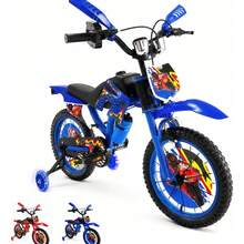 Bicicleta Realista Tipo Moto Para Niños R16 Rodada Con Casco - Azul - Ver 10