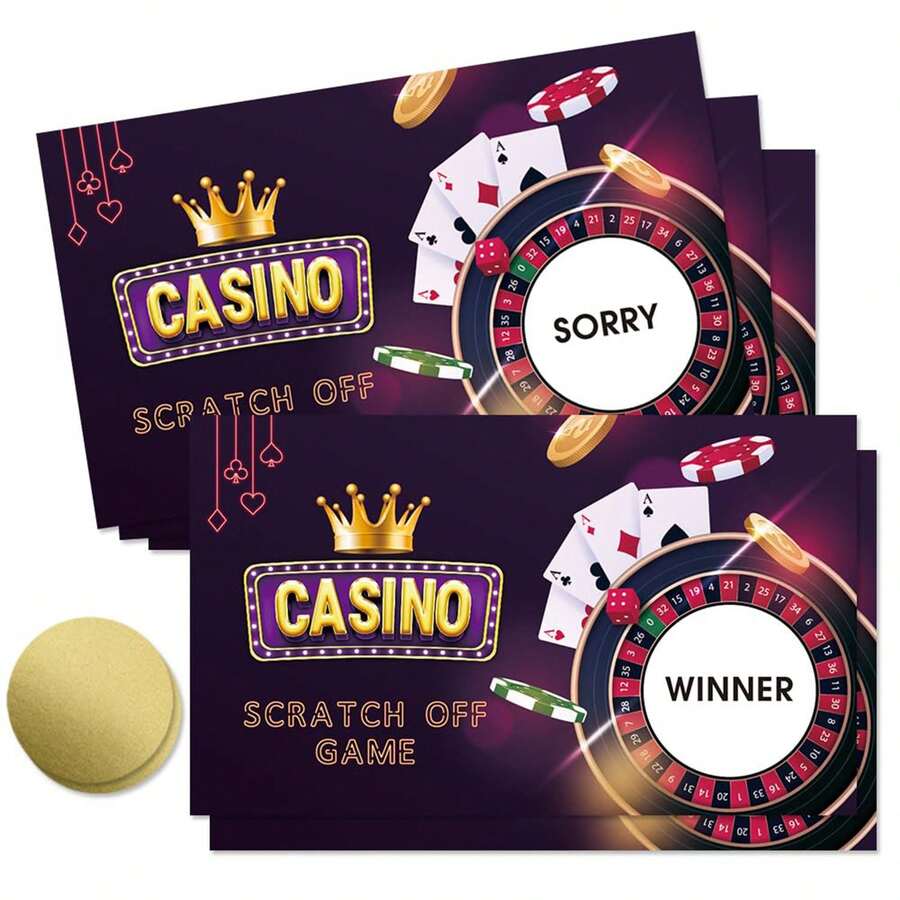 50pcs Casino Themed Scratch Off Cards,Winner/Sorry" Roulette & Poker Design,Suitable For Gambling Party, Birthday Party, Lottery Prize Raffle Tickets, Favors Business Promotion ,Customer Reward - View 1