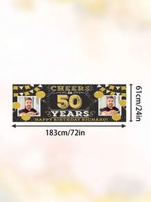 Personalized Photo Birthday Banner Backdrop, Suitable For Adults, Events, Parties, Wedding Decoration Posters. Personalized Custom Birthday Party Backdrop, Can Add Photos And Text Decoration. Black And Gold Party Backdrop Birthday Decoration Supplies. Custom Birthday Photo Backdrop, Party Decoration. - Multicolor - View 11