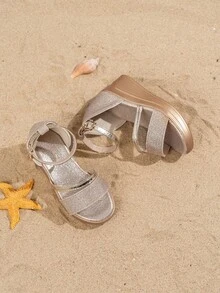 These Children's Dreamy Gold Wedge Sandals, Suitable For Summer, Parties, Beach Outings, Casual Wear And Outdoor Play. - Gold - View 4