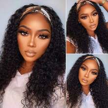 Curly Headband Wig 22 Inch Deep Wave Glueless Wig None Lace Front Wigs For Women Black Wig Water Wave Headband Half Wigs 200% Density Natural Color Beginner Friendly Wear And Go Wig Put On Go No Glue Full Machine Made Wig For Daily Use 8-34 Inch - Natural Black - 查看 1