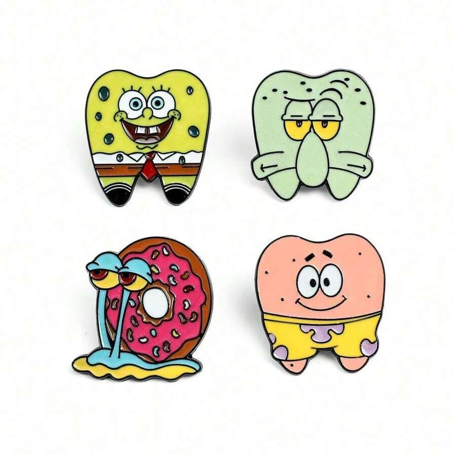 SpongeBob SquarePants SquarePants 1個角色卡通胸針 蝸牛牙齒造型琺瑯針 金屬徽章飾品 背包衣物配件禮物 - 彩色 - 查看 1