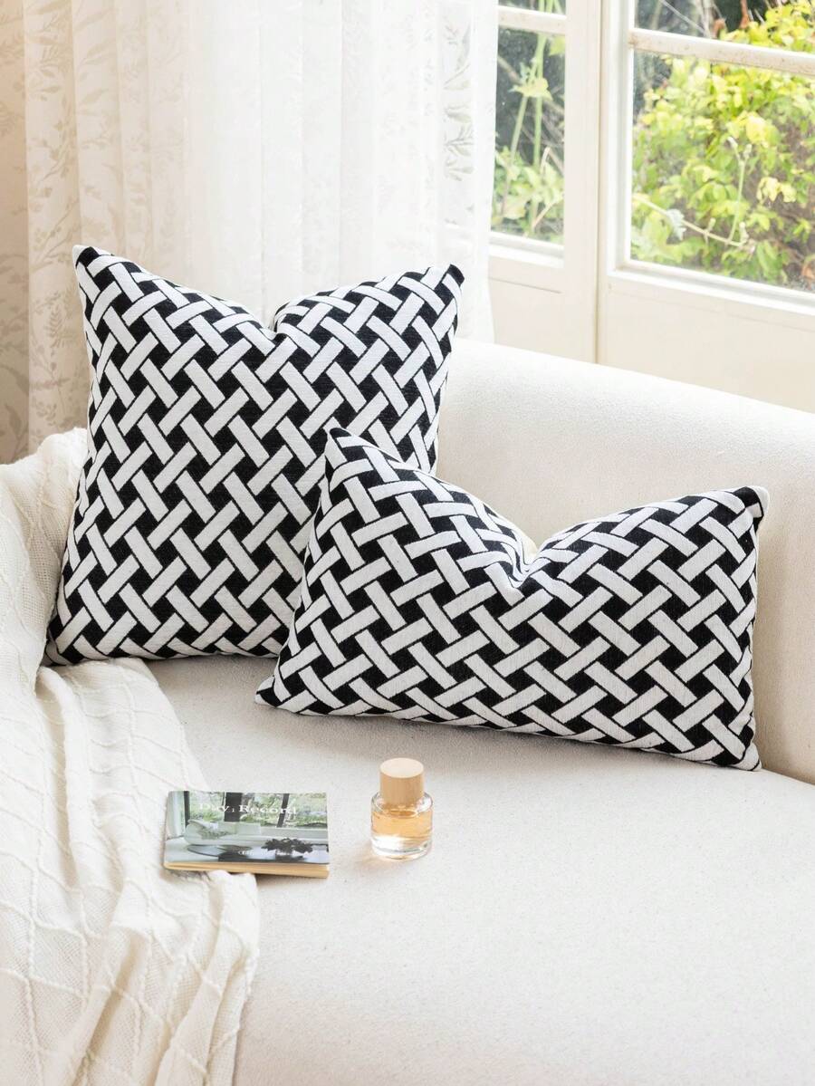 1pc Bohemian Style Pillowcase, Geometric Pattern Throw Pillow Cover For Living Room Sofa Bedroom Decoration - Black - View 1