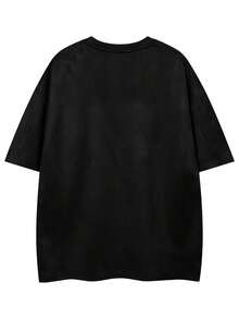 Camiseta De Hombre holgada con estampado geométrico, estilo callejero con cuello redondo y manga corta, ropa de hombre para el verano al aire libre. - Negro - Ver 3