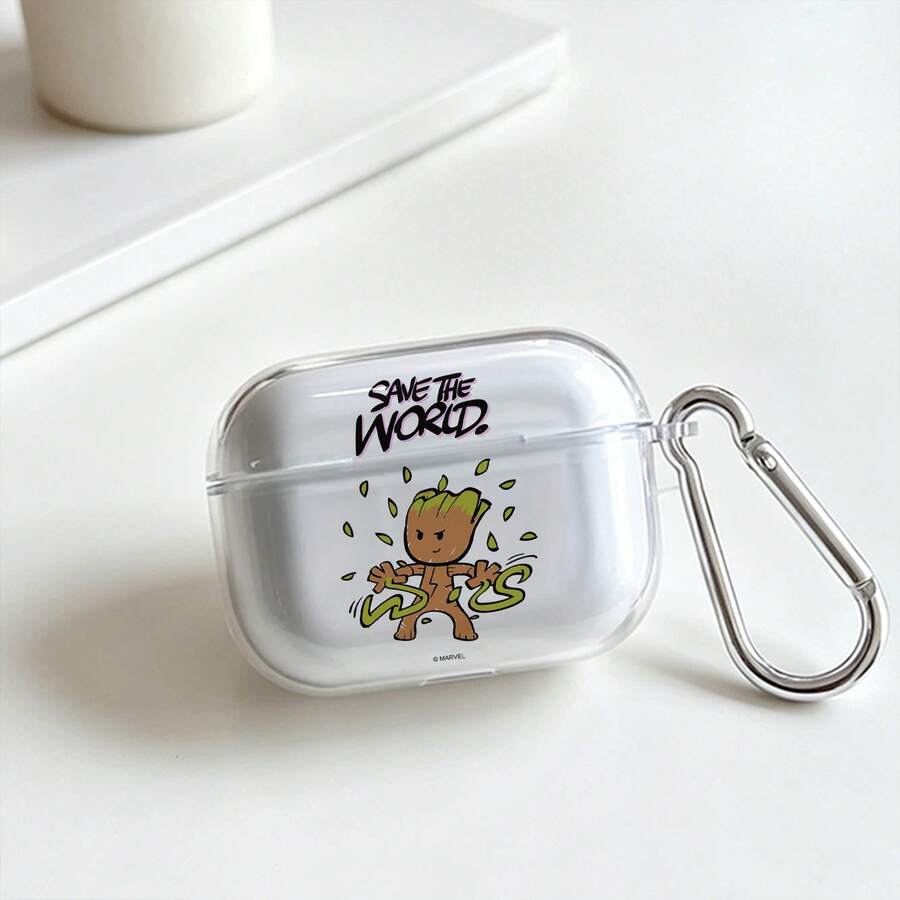 Funda para AirPods Marvel Guardians Of The Galaxy Baby Groot "Save The World" Transparente a Prueba de Golpes con Llavero Compatible con AirPods 1/2/3/4 y Pro/Pro 2ª Generación Apta para Nuevos AirPods Pro 3 Rellenos de Calcetín para la Novia - Transparente - Ver 1