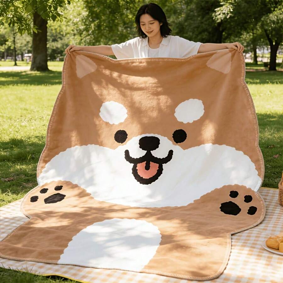 1件裝可愛柴犬造型印花毯,2DFile 柔軟法蘭絨卡通狗狗圖案毯,舒適柔軟沙發毯、午睡毯、小披毯,適用於沙發、辦公室,寵物愛好者的完美禮物 - 粉色 - 查看 1
