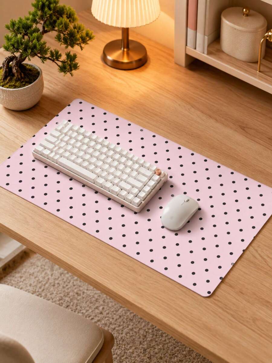 XXL Pink Mouse Pad Polka Dot Aesthetic Desk Mat, Microfiber Fabric Surface Non-Slip Rubber Base, Girls Birthday Gift Office Study Desk Extended Size - View 1
